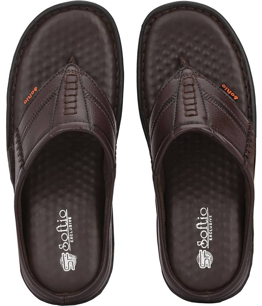 softio - Brown Men's Leather Slipper