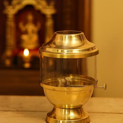 Swarajya India Brass Akhand Diya with Borosilicate Glass Cover | Adjustable Wick Screw | Large 250 ml Oil Capacity | 72 Hours Long-Lasting Flame Swarajya India Brass Akhand Diya with Borosilicate Glass Cover | Adjustable Wick Screw | Large 250 ml Oil Capacity | 72 Hours Long-Lasting Flame