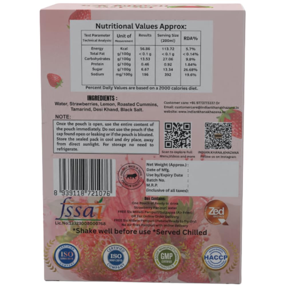 Pani-Puri Water (Strawberry) 400ml Pack of 2 (200ml+200ml) |Ready to Drink Pani Puri Water | No Preservatives Portable Authentic Tasty Water (Strawberry) | FREE 6 pallets of Panipuri with each pack