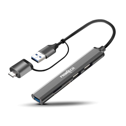 Frontech Type A+C 5 in 1 USB Hub, Upto 5GBPS DataTransfer Speed,Dedicated Card Reader & Micro SD Slot, Universally Compatible with All USB,Speaker,Laptop,Hard Drive,15cm Cable (NC-0040)