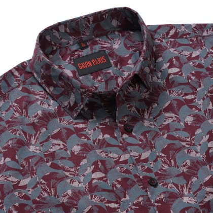 Maroon Slim Fit Men's Full Sleeve Shirt with Leaf Print (GP337)-M-38 / Full Sleeve