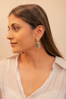 Raw Elegance Grey Stone Earrings-STAINLESS STEEL / GREY