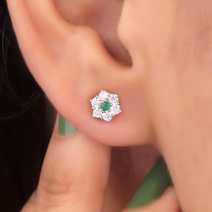 Belen Green Tiny Silver Stud Earrings For Women-Yellow Gold