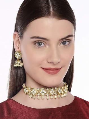 Antique Gold Plated Kundan Choker Necklace Set for Women