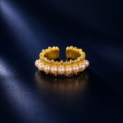 Elegant Pearl Studded Adjustable Ring Graceful Party Wear for Women