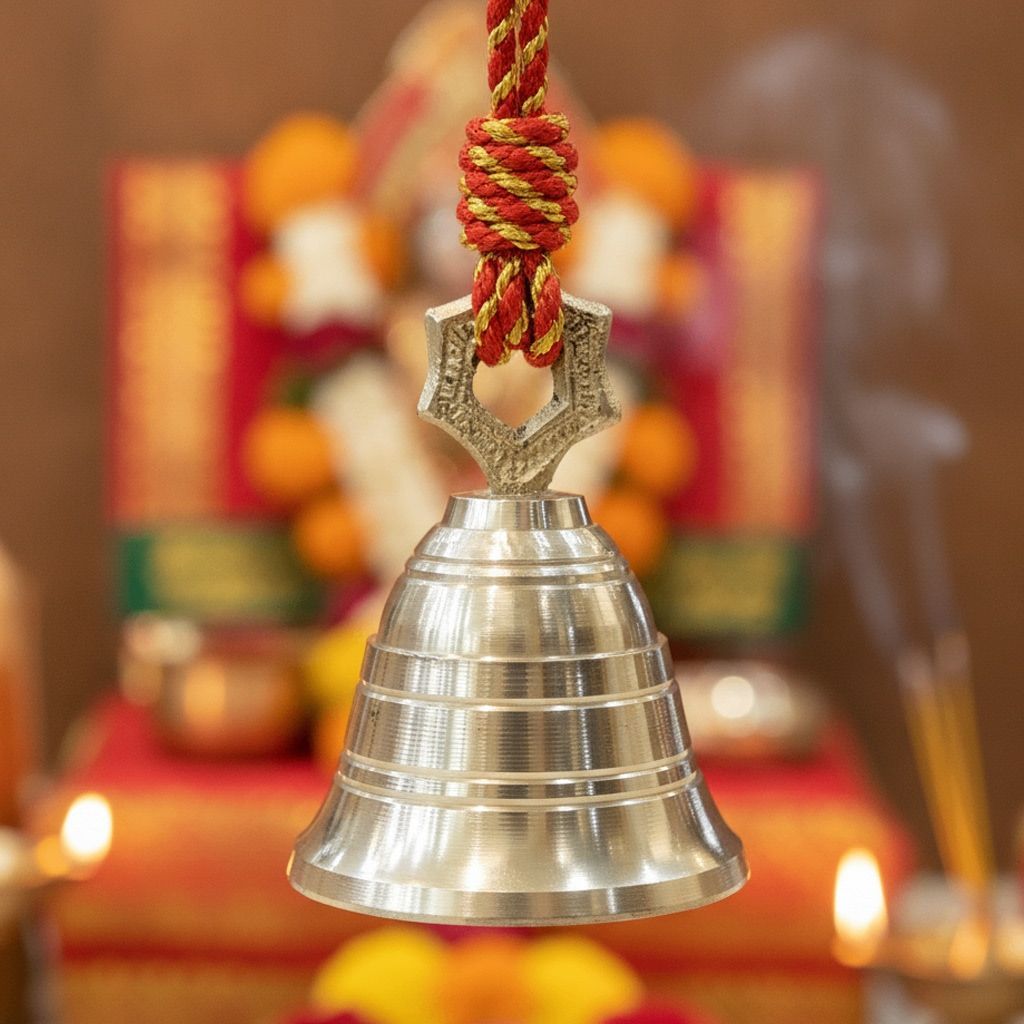 Brass Hanging Small Temple Bell Ghanti | Brass Temple Bell | Hanging Pooja Ghanti for Home Mandir, Height : 3 Inch (ZMAS662 D)