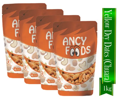 Ancy Peela Chuara 1000 Grams (250 Grams X 4) - Traditional Yellow Dry Dates | Peela Sukha Khajoor Known For Their Natural Sweetness | Widely Used in Indian Kitchens for Sweets, Kheer, and Hea
