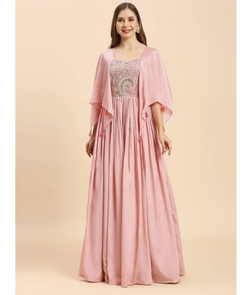 Madhuram Textiles Silk Embroidered Full Length Women's Gown - Pink ( Pack of 1 )
