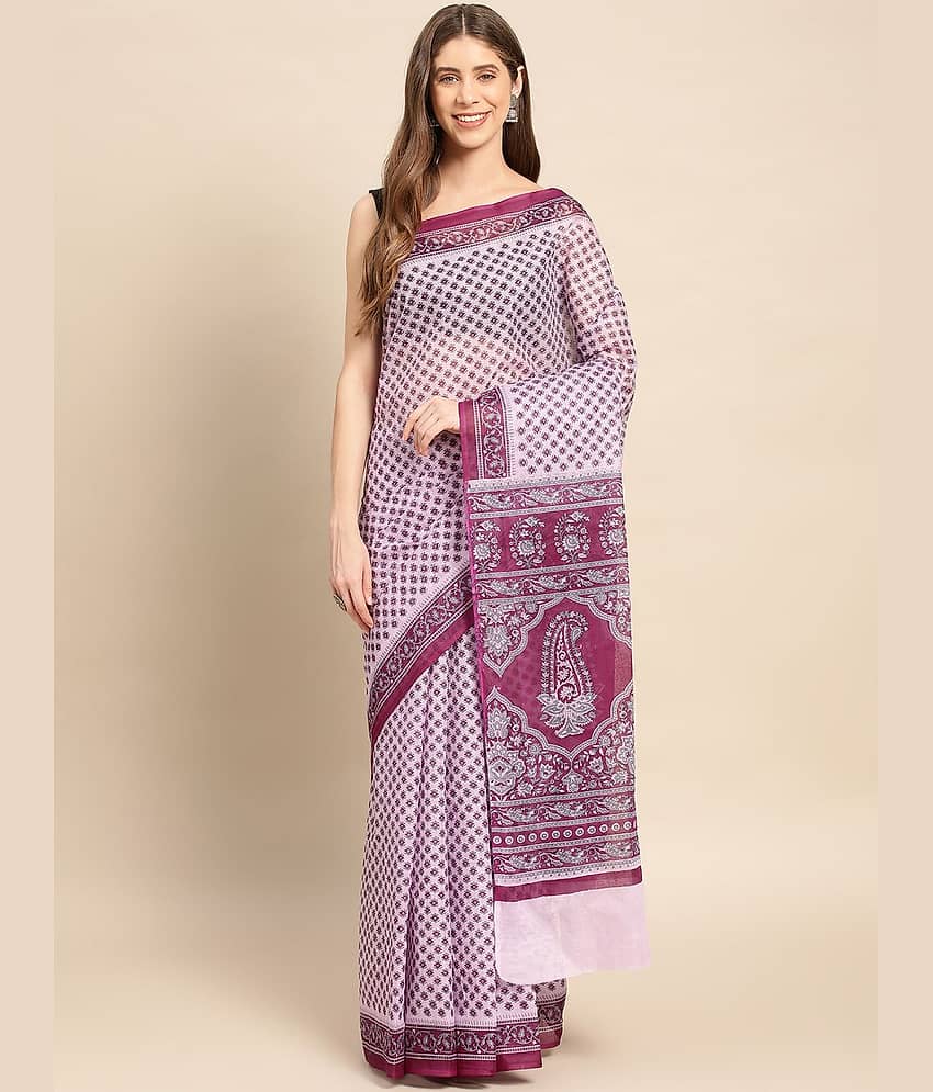 SHANVIKA Cotton Printed Saree Without Blouse Piece ( Purple )