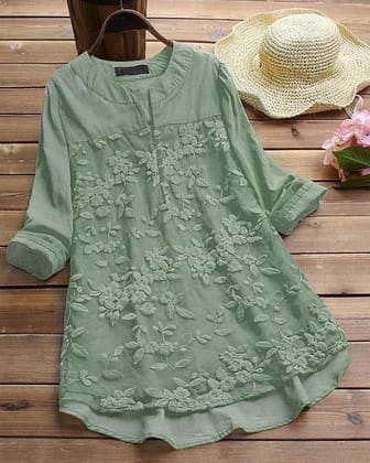 Embroidery Casual Wear Stylish Tunics-S / GREEN
