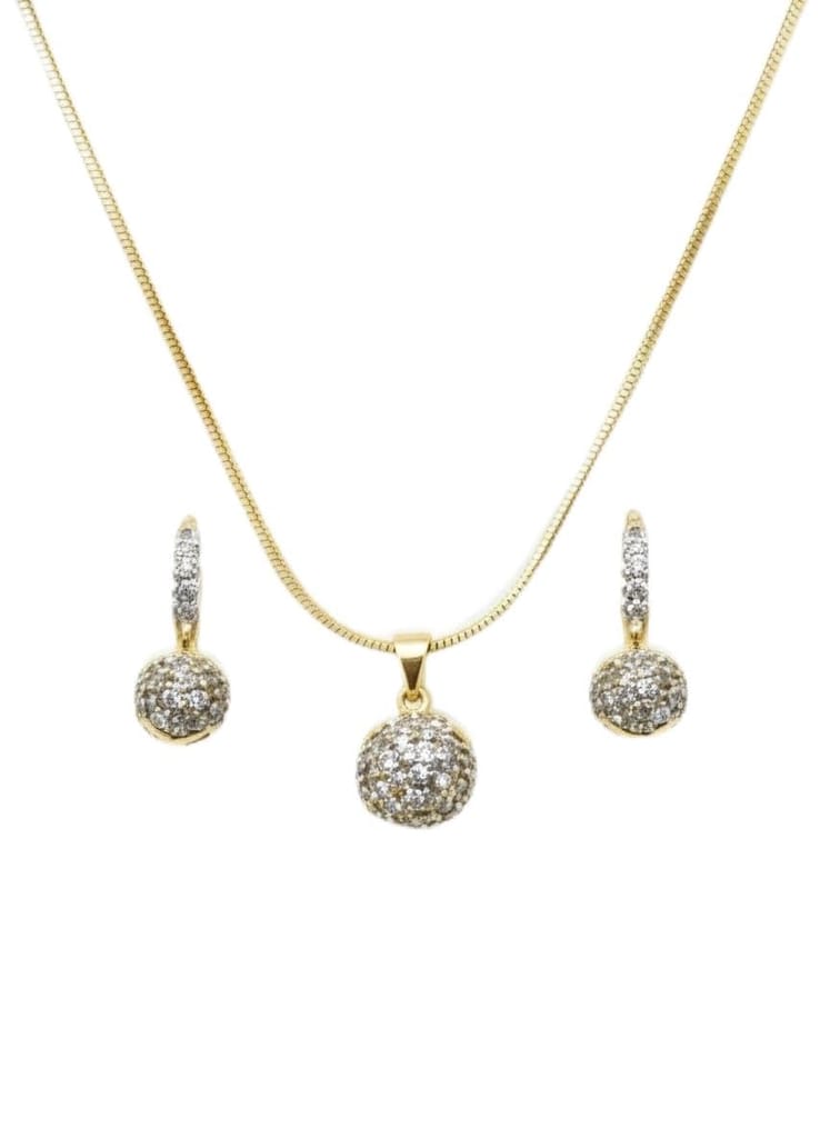 GemGleam Gold Plated Necklace and Earrings Set for Women | Stone Studded Pendant Jewellery Set | Lightweight Fashion Jewellery for Women And Girls