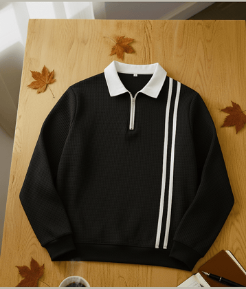 Try This Cotton Blend Polo Collar Men's Sweatshirt - Black ( Pack of 1 )