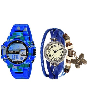 Cosmic - Blue PU Analog-Digital Couple's Watch