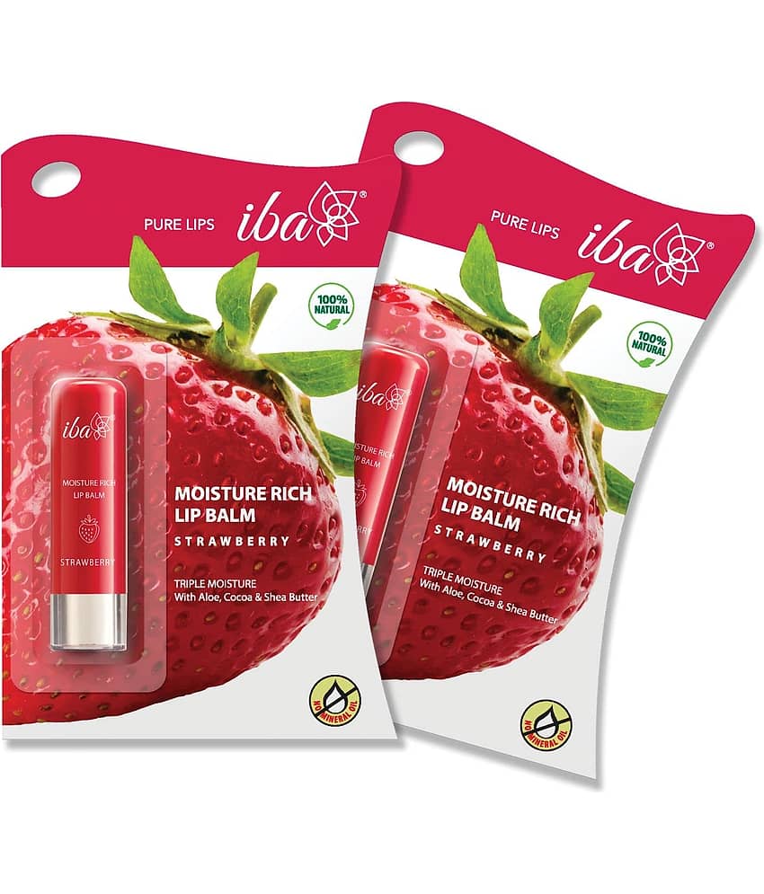 Iba Moisture Rich Lip Balm - Strawberry, 4.5g For Dry Damaged and Chapped Lips, (Pack of 2)