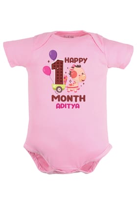 One Month Milestone Baby Romper | Onesies - Giraffe w/ Custom Name-Baby Romper / Pink / 0-3 Months