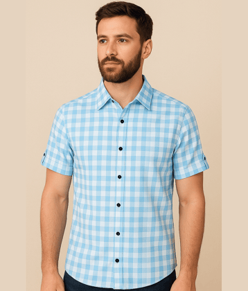 CRESALE Cotton Blend Regular Fit Checks Half Sleeves Men's Casual Shirt - Blue ( Pack of 1 )