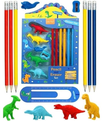 2317 YESKART -13 PC Little Tree Dinosaur Club Pencil Box set  (pack of 1), Blue)