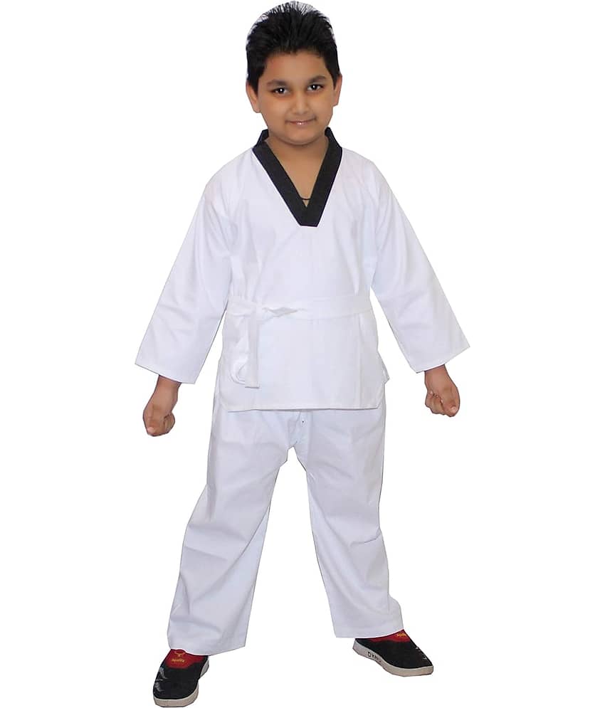 Taekwondo Costume For Boys & Girls, White Martial Arts Dress -White, 10-11 Years