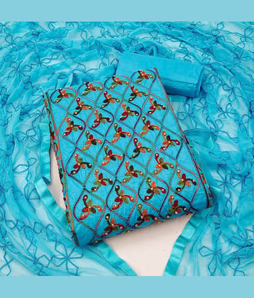 Gazal Fashions - Unstitched Turquoise Cotton Blend Dress Material ( Pack of 1 )