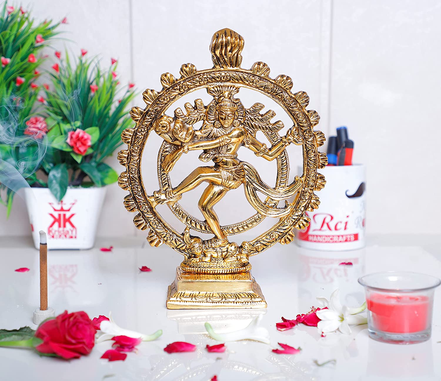 DreamKraft Gold Plated Metal Dancing Shiva Natraj Statue (19 x 6 x 24 cm, Gold)