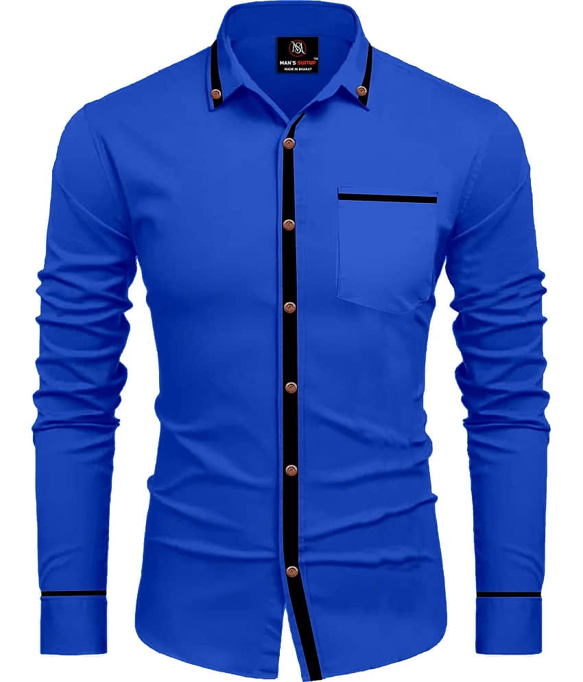 MAN'S SUITUP Cotton Blend Regular Fit Solids Full Sleeves Men's Casual Shirt - Navy blue ( Pack of 1 )