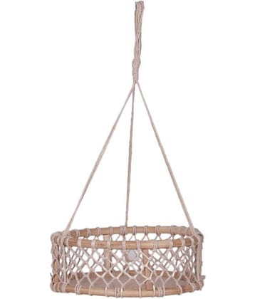 NUEVOSGHAR ROUND WOODEN BASKET MACRAME HANGING PLANTER Door Hanging Beige - Pack of 1