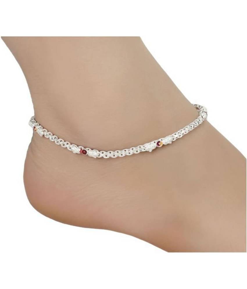 AanyaCentric Indian Traditional Ethnic Fancy Foot Jewelry Pure Silver Plated White Metal Alloy Ghunghru Painjan Payal Stylish Imitation Anklets Pair for Women and Girls