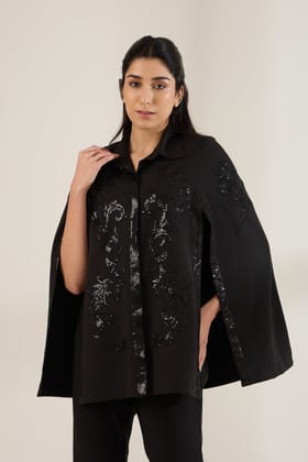 ABSOLUTE FORMAL CAPE-Black / Banana Crepe / XXS