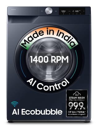 Samsung 12 kg, 5star, AI Control, AI Ecobubble, Super Speed, Wi-Fi, Hygiene Steam with Inbuilt Heater, Digital Inverter, Fully-Automatic Front Load Washing Machine (WW12DG6B24ASTL, Navy) Samsung 12 kg, 5star, AI Control, AI Ecobubble, Super Speed, Wi-Fi,