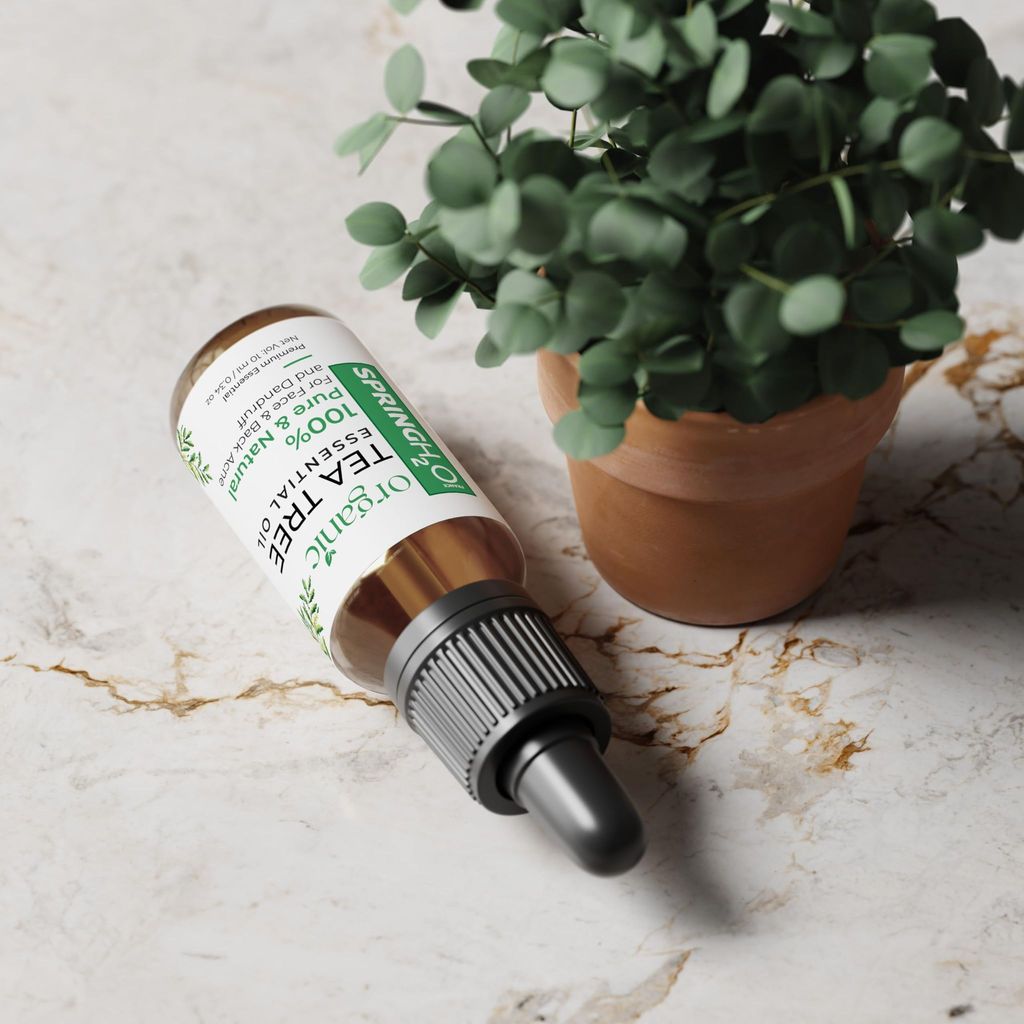 Spring H2O 100% Pure & Natural Organic Tea Tree Essential Oil For Face, Back Acne, Scalp & Dandruff Care