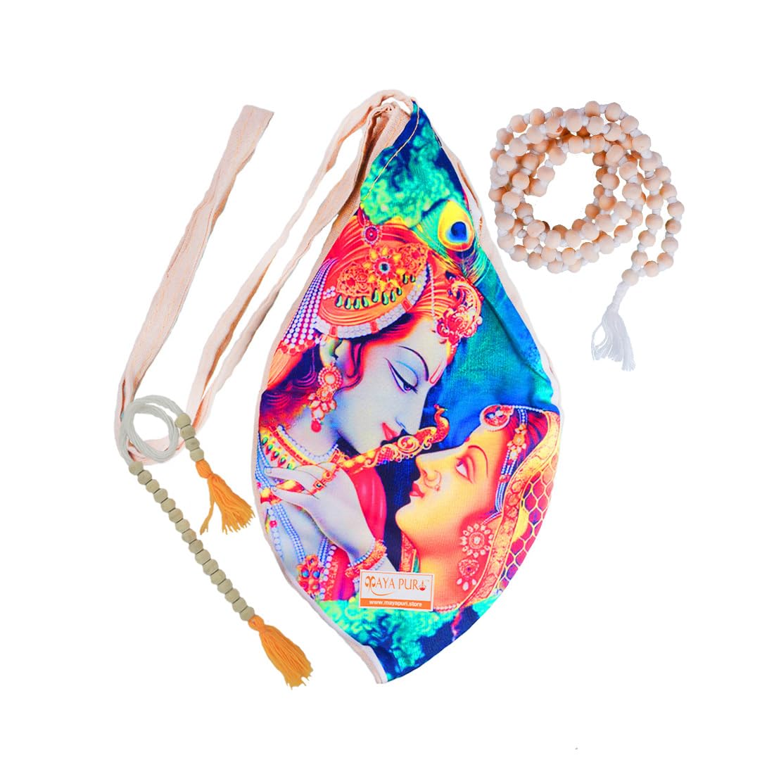 MAYAPURI Radha Krishna Printed Gomukhi Japa Bag with Tulsi Japa Mala & Sakshi Mala Counter