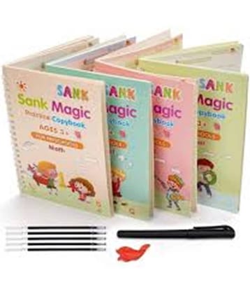 Sank Magic Practice Copybook, (4 BOOK + 10 REFILL+ 1 Pen +1 Grip) Number Tracing Book for Preschoolers with Pen, Magic Calligraphy Copybook Set Practical Reusable Writing Tool Simple Hand Lettering Spiral-bound – 25 February 2025 by Sank Magic (Author)