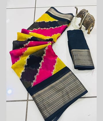 Bhuwal Fashion Georgette Printed Regular Saree With Unstitched Blouse Piece ( Black )