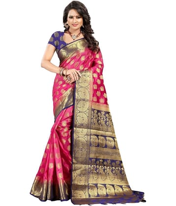 fab woven Silk Blend Self Design Saree With Unstitched Blouse Piece ( Pink )