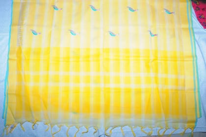 Stunning Yellow Embroidered Silk Saree