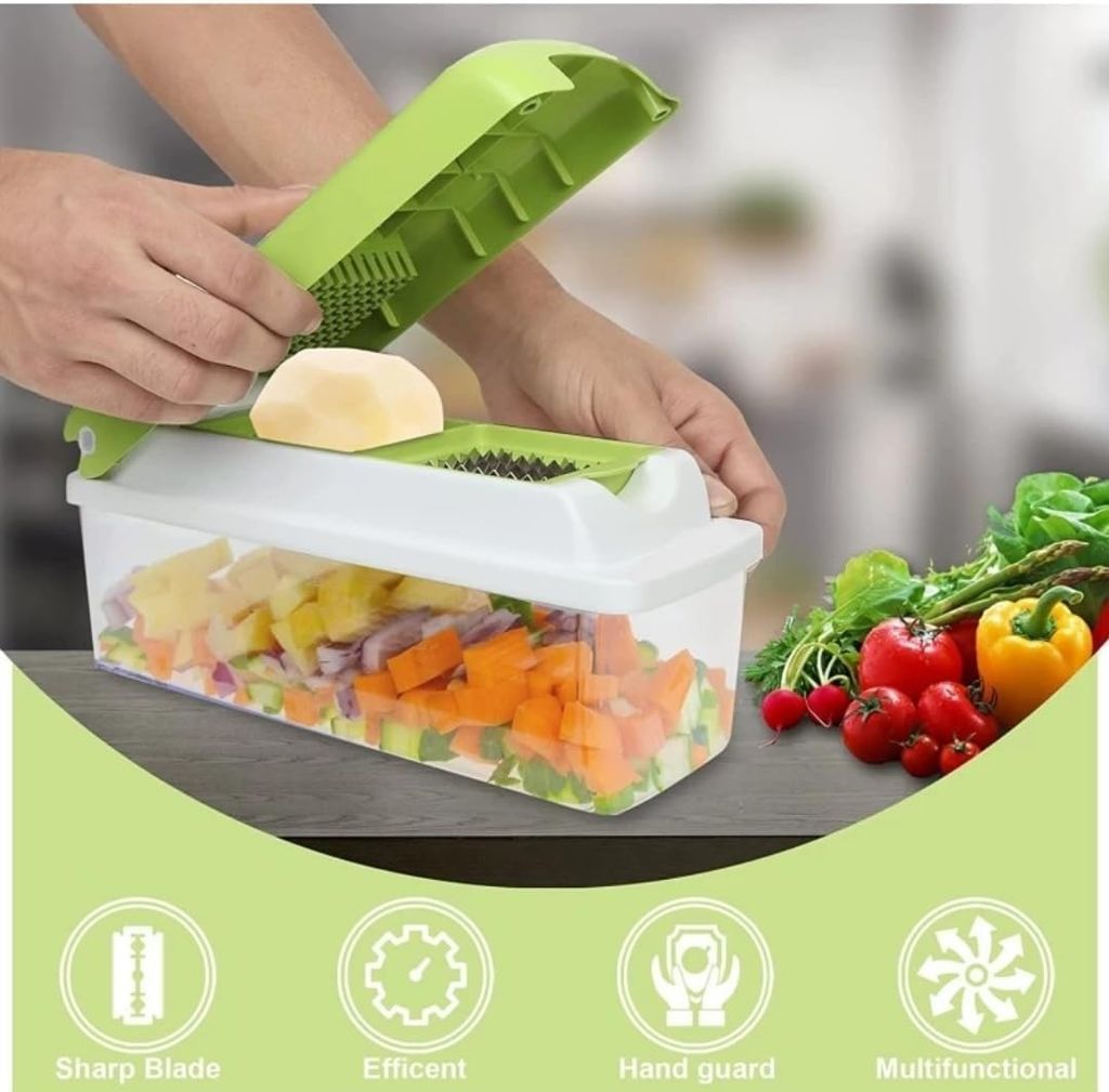 13 in 1 Multipurpose Chopper, Fruits & Vegetable Cutters, Grater Peeler Chipser, Unbreakable Food Grade Body, Easy Push to Clean Button Slicer Dicer, Chopper for Kitchen