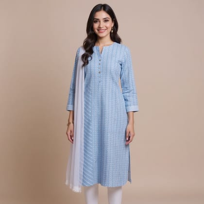 Handwoven Pure Cotton Sky Blue women Suit