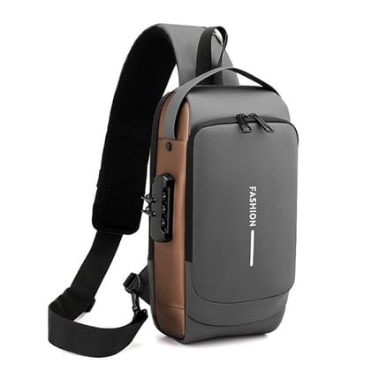 Storite Sling Bag for Men Stylish Crossbody Backpack for Men Women, Anti-Theft Water-resistant Chest Bag, Messenger Bags, Casual Side Shoulder Bag (Grey Brown - 17x9x32 CM)