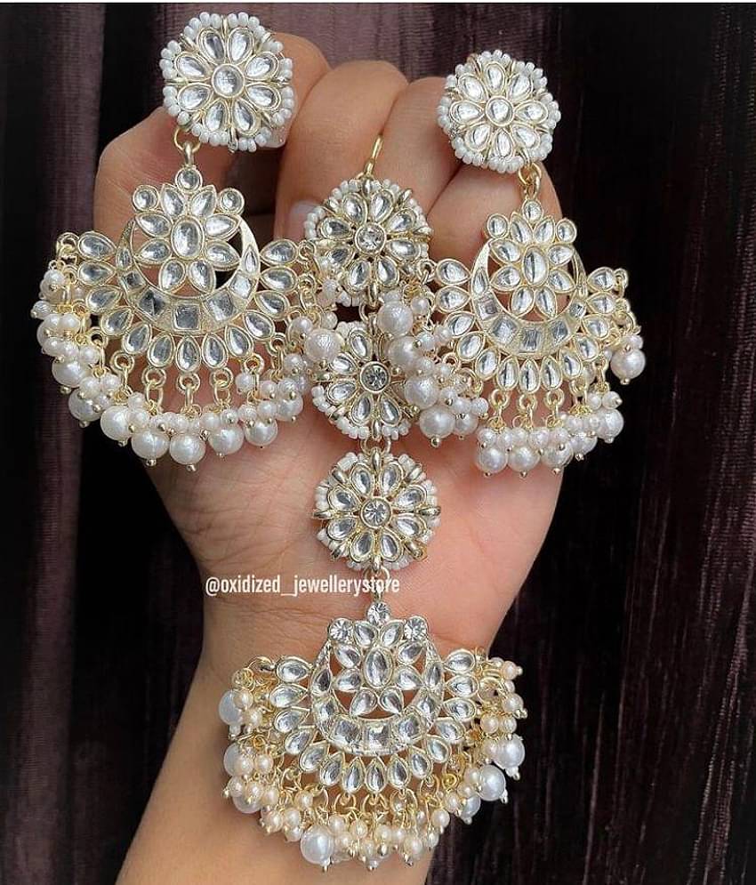 Padmavati Bangles White Chandbalis Earrings ( Pack of 1 )