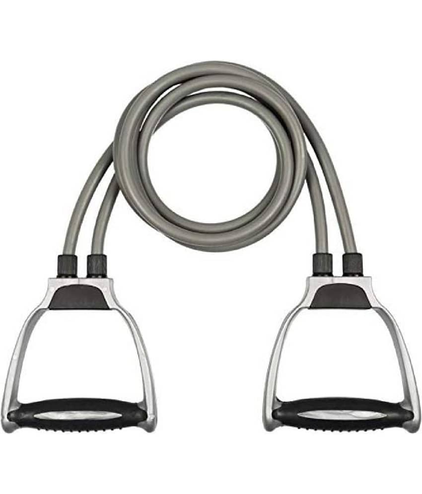 Double Toning Resistance Tube Pull Rope Elastic Rubber Exercise Band for Stretching, Workout, Home Gym and Toning with Heavy Quality D Shaped Handles