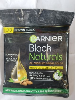 Garnier Black Naturals Oil enriched creme color Almond oil + Black tea 3.0 brown black 20ml+20g