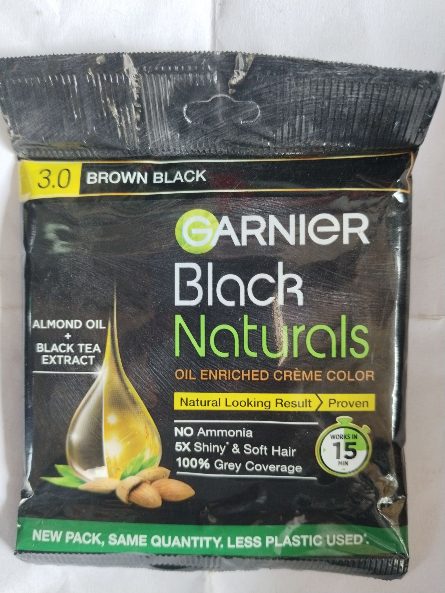 Garnier Black Naturals Oil enriched creme color Almond oil + Black tea 3.0 brown black 20ml+20g