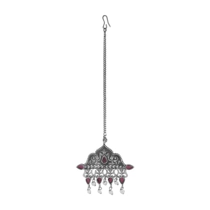 Tribal Oxidized Maang TIka with Ruby