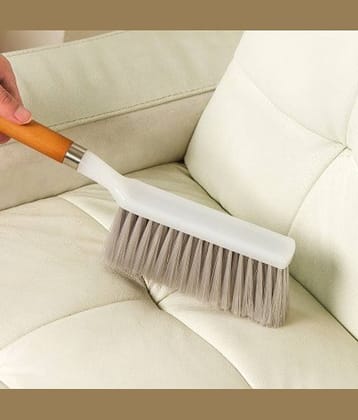 INGENS Long Bristle Plastic Cleaning Brush Along with Wooden Handle for Carpet,Mats,Car Seat,Curtains and Household Upholstery Plastic Wet and Dry Brush (White)
