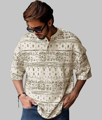 Eyebogler Cotton Blend Oversized Fit Printed Half Sleeves Men's Henley T-Shirt - Beige ( Pack of 1 )