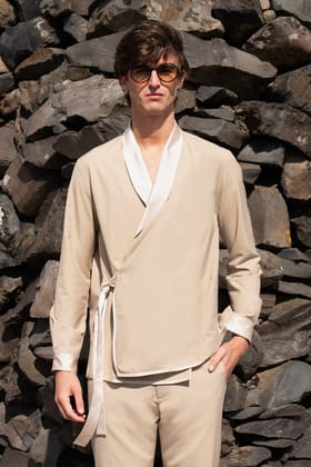 BEIGE SIDE TIE JACKET-XS / Khaki