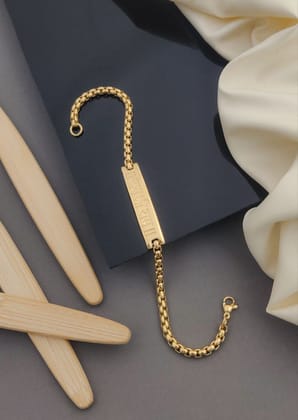 Gold-Plated Shree Ram Engraved Box Chain Bracelet