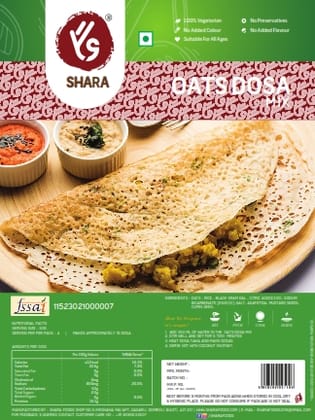 Shara Foods Oats Dosa Mix (200g) | High Fibre, Instant Mix | Quick Breakfast & Dinner Shara Foods Oats Dosa Mix (200g) | High Fibre, Instant Mix | Quick Breakfast & Dinner
