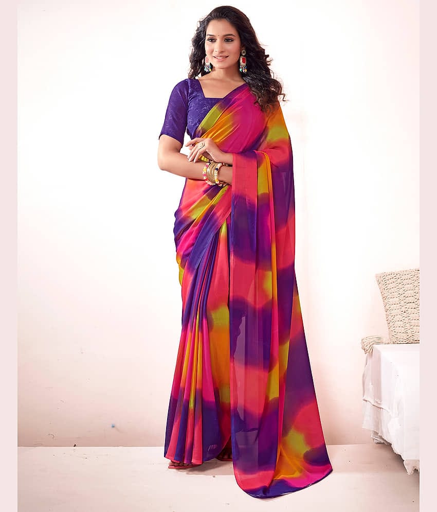Samah Georgette Printed Saree With Unstitched Blouse Piece ( Black )