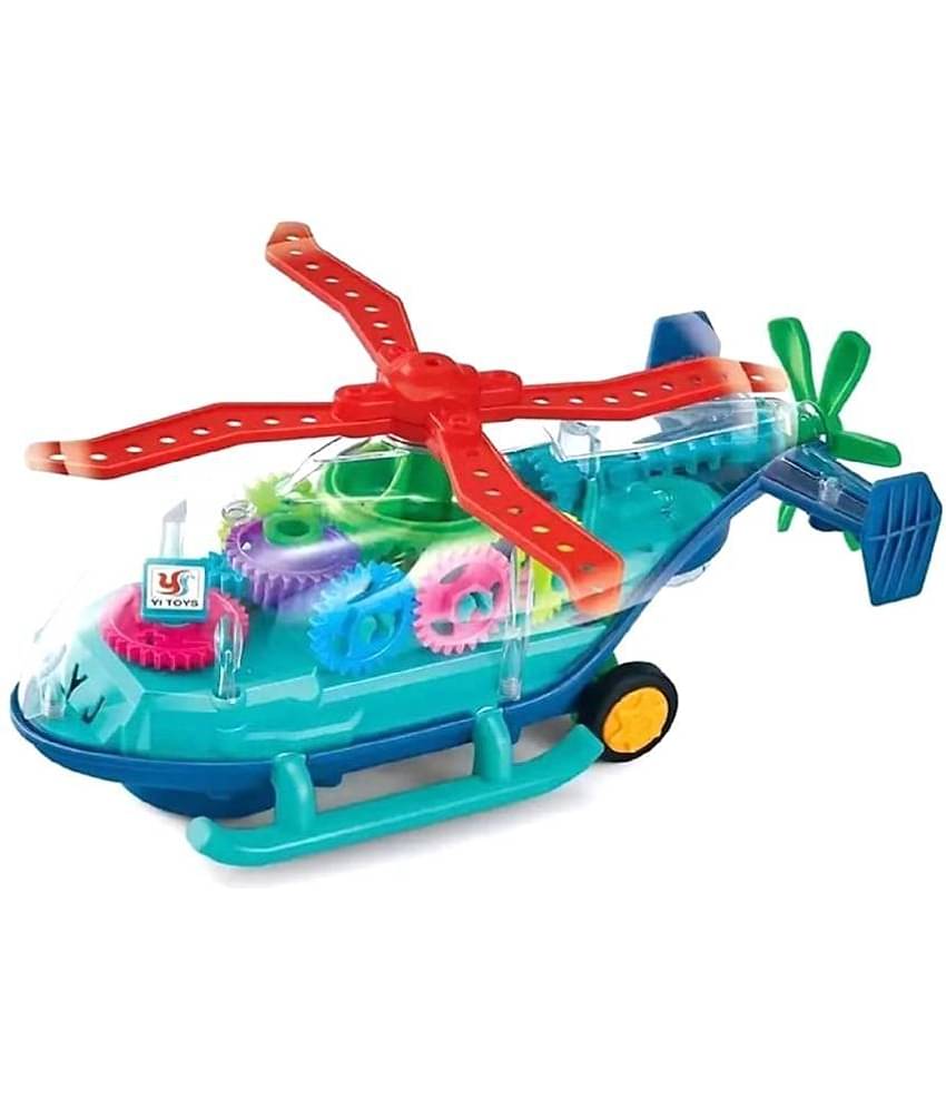 Rainbow Riders Transparent Helicopter, 360° Rotating Gear Light, Ideal for 3+ Girls & Boys, Mechanical Sound & Light, Multicolour Rotation, Perfect for Kids!